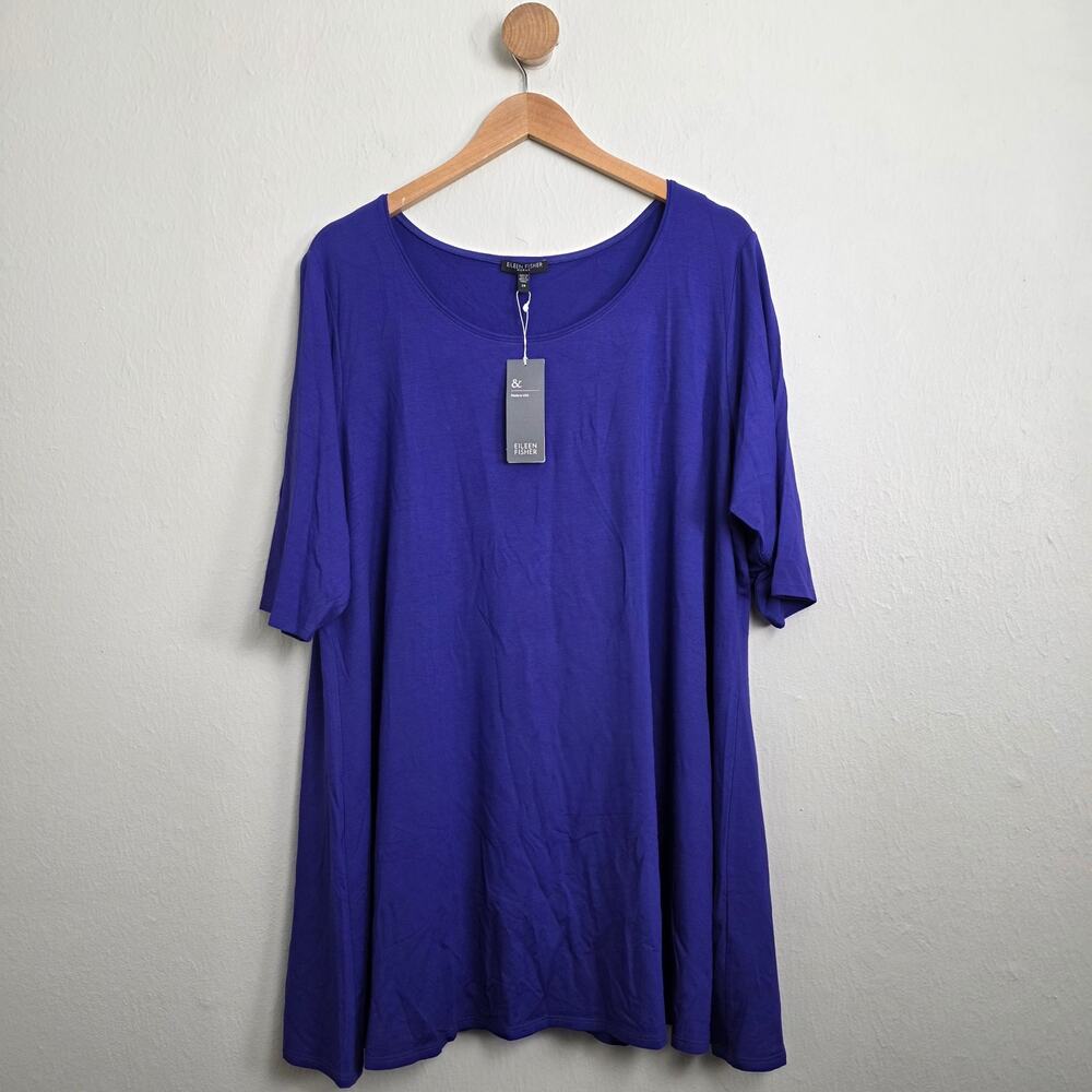 NEW Eileen Fisher Blue Violet Scoop Neck Tunic Top 2X Tencel Fine Jersey